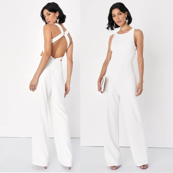 Lulus Confident Entrance Ivory Backless Wide-Leg Jumpsuit w/CrissCross Back - Picture 3 of 6